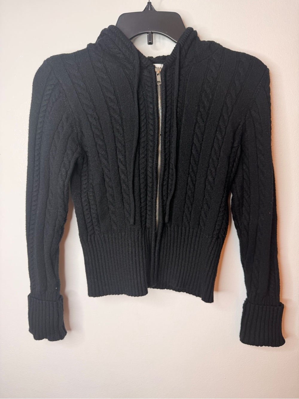 Aeropostale Black Cable-Knit Zip Hoodie Cardigan